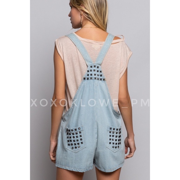 POL Studded Button Front Denim Shortalls - Picture 4 of 11